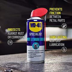 WD-40 Specialist White Lithium Grease Spray 400ml - All-Weather Protection for Heavy-Duty Metal-to-Metal Applications with Smart Straw Applicator