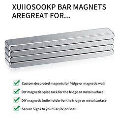 Strong Magnets, 4 Pcs Bar Magnets Strong, Neodymium Bar Magnets, Strong Powerful Rectangular Rare Earth Magnets Strips with Double-Sided Adhesive for Crafts, Fridge, Science - 50x10x3mm