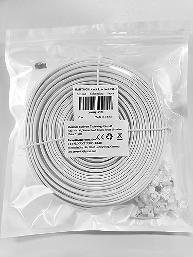 BAHIWOM Cat8 Ethernet Cable 20m with Clips, 40Gbps/2000Mhz High Speed Gigabit Lan Network Cable with RJ45 Gold Plated Connector, Internet Cable for Router Switch PS3 PS8 TV - White