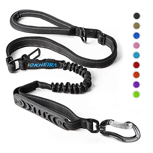 Dog Lead, Adjustable Dog Lead with Safety Belt for Dogs, Comfortable Padded Handle and Reflective Thread (Black)