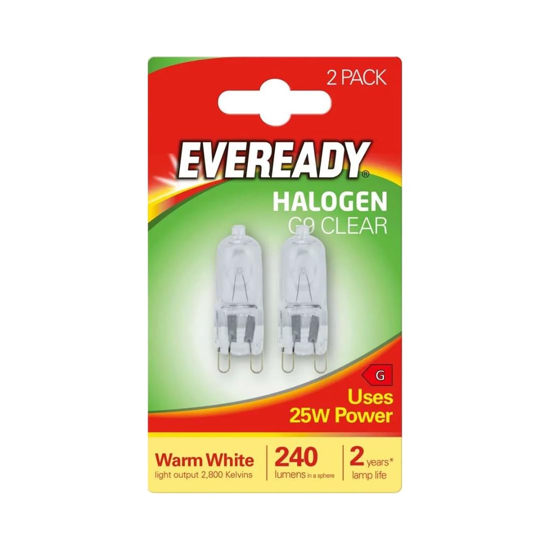 Eveready Mains Voltage G9 25W Halogen Capsule Bulb Lamp 2 Pack