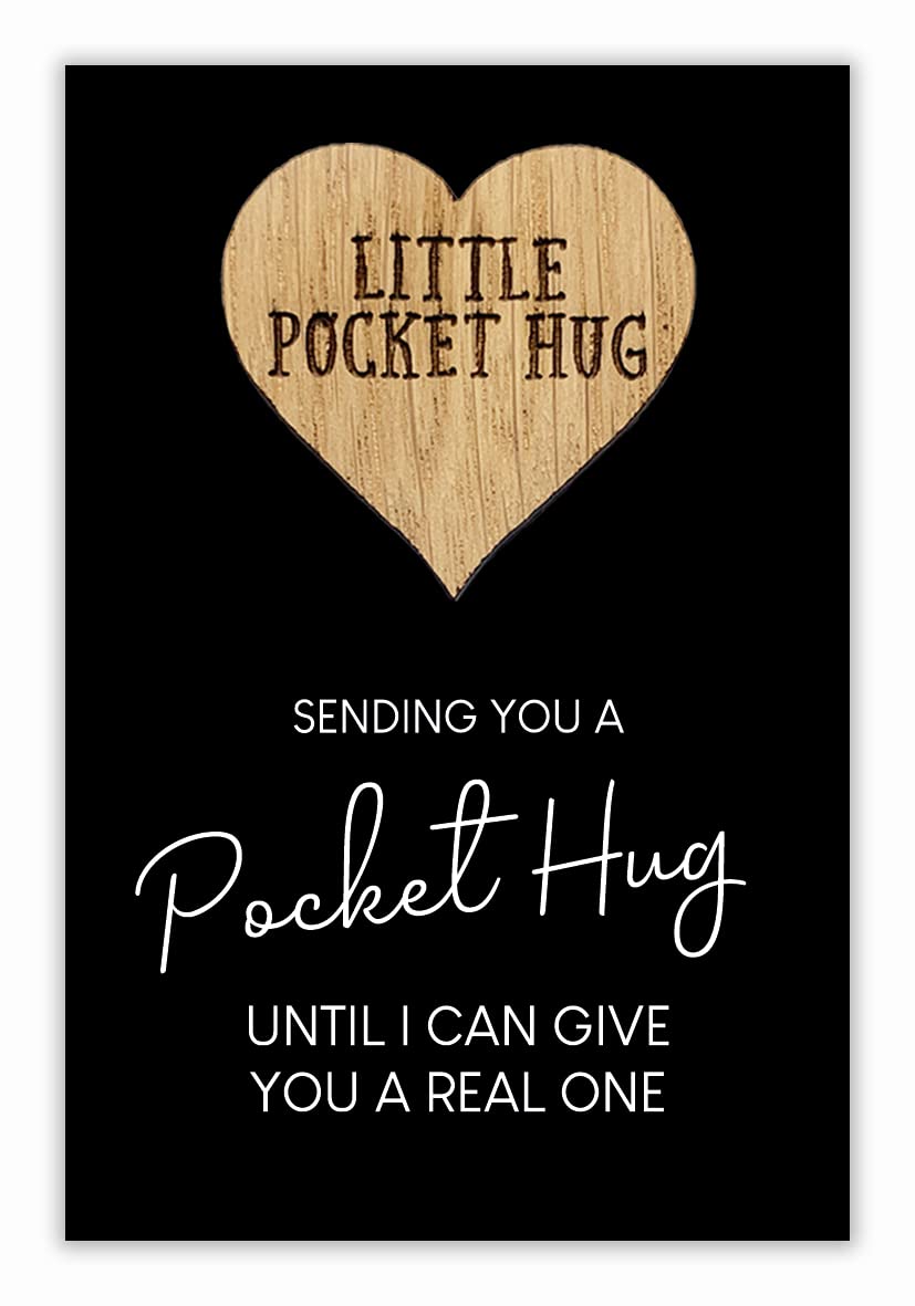 Sending You Little Pocket Hug Token – Handmade Wooden Heart on Keepsake Card - 5.5 x 8.5 cm   Send a Hug, Postable Gift   Small Gift under 5 pounds, Thinking of you Gift