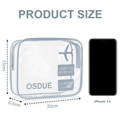 OSDUE 2PCS Clear Travel Toiletries Bags, TSA Approved Transparent Aeroplane Bags with Zippers Airport Security Liquids Bags, Portable Waterproof Cosmetic Bag Travel Luggage Pouch for Women and Men