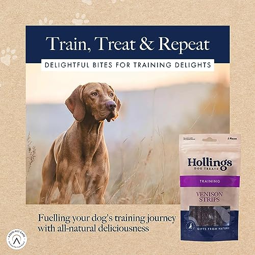 Hollings Treat Strips with Venison Dog Training Treats, 100% Natural, Air Dried Venison Strips for Adult Dogs, Gluten Free & High in Protein (5 Pack)