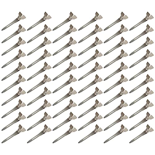 Beayuer 60 Pieces Duck Bill Hair Clips, 1.75 Inch Rustproof Metal Alligator Curl Clips with Holes for Hair Styling, Hair Coloring, Thick Hair Sectioning, Salon, Bows DIY, Silver (60Pcs, 1.75in Silver)