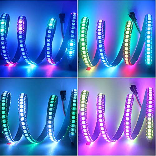 TOPAI WS2812B RGB LED Pixel Strip 1M 144LEDs, Individually Addressable Black PCB IP20 NO-Waterproof Cuttable 5050 SMD IC 5V Smart Flexible LED Lighting