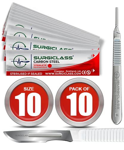 Surgical Scalpel Surgical Blades # 10 Carbon Steel Sterile Pack of 10 Handle No 3 Perfect for wood art, Surgical, Sculpting, Repairs SURGIRD10-PK10