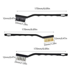 Mini Wire Brush, 3 Pcs Small Wire Brushes, Wire Brush Set, Tainless Steel Brass and Nylon Bristles, for Cleaning Masonry, Stove, Sink, Dust and Rust