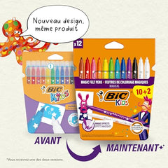 BIC Kids Magic Felt Tip Pens, Erasable Ink with Two Erasers, Washable Colouring Pens, Back to School Supplies, 12 Pack