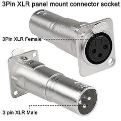 QIANRENON XLR Female to Male Panel Mount Microphone Connector 3 Pin XLR Jack to Plug Mounting Adapter Coupler XLR Feedthrough Mount Socket, for Microphone Mixer Audio Device, Silver