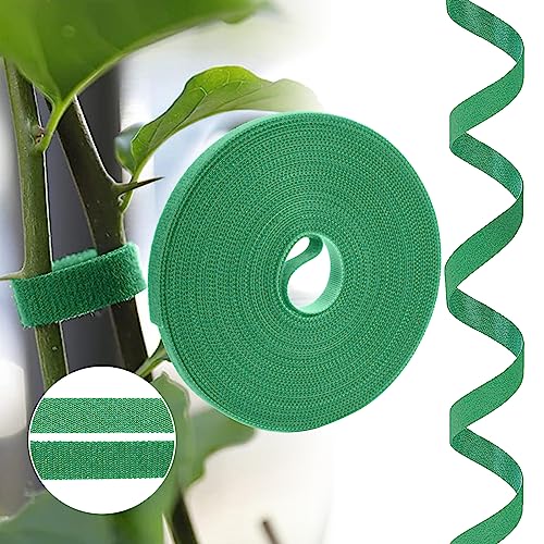 URAQT Green Garden Plants Tie, 10M Plant Ties Tape Self Adhesive Tape Hook Loop Garden Strips, 15mm Adjustable Tree Ties Plant Stake Cane Supports Wrap Tape for Gardening Sticky Strip Cable Organiser