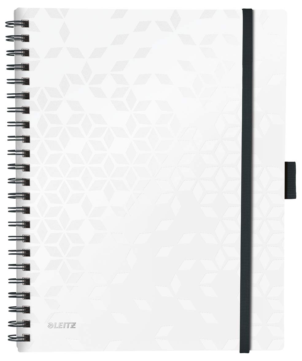 Leitz A4 Stiff Cover Notebook, White Wire Bound, 80 Sheets, Ruled, 80 gsm Ivory Paper, Wow Be Mobile Range