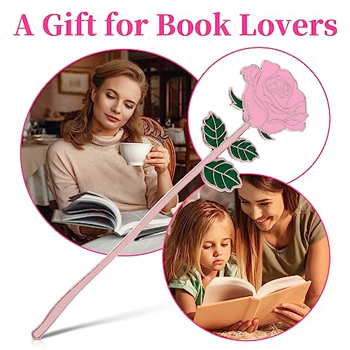 Bewudy Pink Rose Bookmark Gift, Metal Book Page Holder for Reading Lovers, Teacher Appreciation Gifts Valentine Mother's Day Christmas Birthday Gift for Women Book Lovers (Pink Rose)