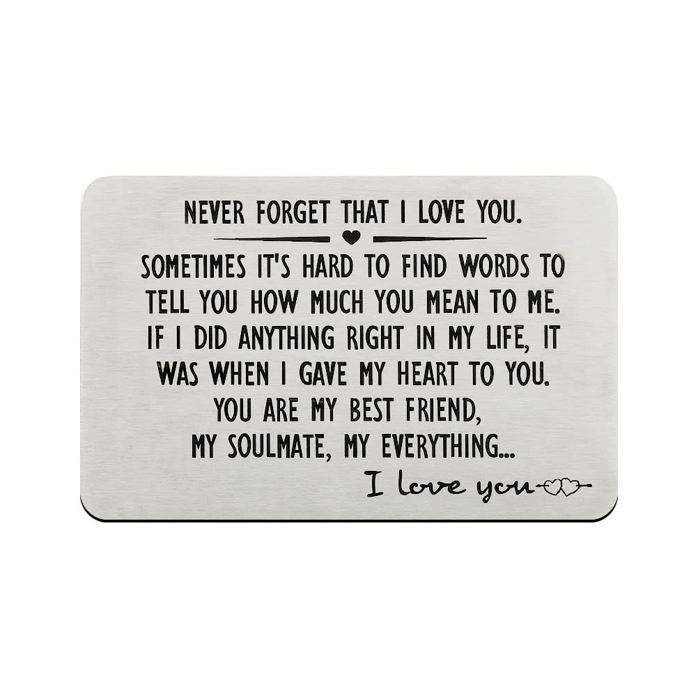 I Love You Gifts for Him, Never Forget That I Love You Engraved Wallet Insert Card with Jewelry Box Boyfriend Husband Girlfriend Wife Anniversary Valentines Christmas Gifts for Him