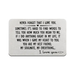 I Love You Gifts for Him, Never Forget That I Love You Engraved Wallet Insert Card with Jewelry Box Boyfriend Husband Girlfriend Wife Anniversary Valentines Christmas Gifts for Him