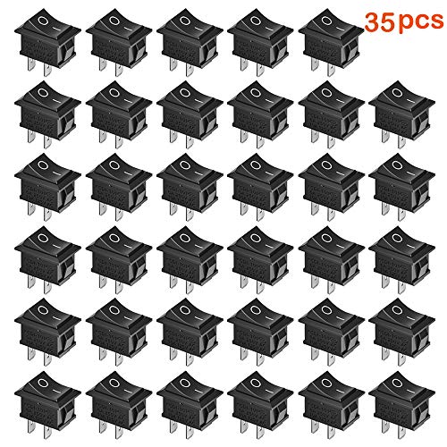 GTIWUNG 35Pcs On/Off Rocker Switch, Mini Boat Switch 10A/125V 6A/250V, 2 Pin Toggle SPST Press Button Toggle Switch for Car Auto Boat Household Appliances, Black