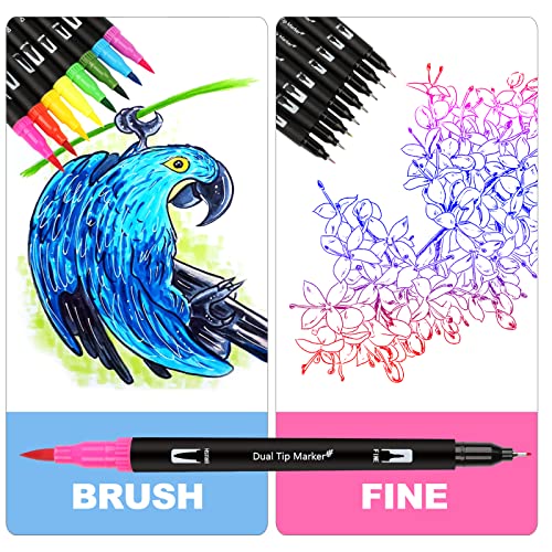 Funnasting Colouring Pens Dual Tip Brush Pens, 24 Colors Felt Tip Pens for children and Adults, Brush Marker Pens for Colouring Book Journal Drawing Lettering Sketching