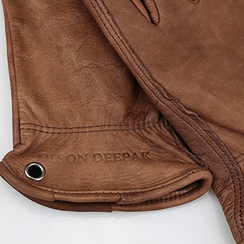 OLSON DEEPAK Cowhide Leather Gloves for Men&Women,Brown Moterbike Leather Gloves,Thorn Proof Garden Work Gloves,Outdoor Camping leather gloves (Large, Retro Brown)