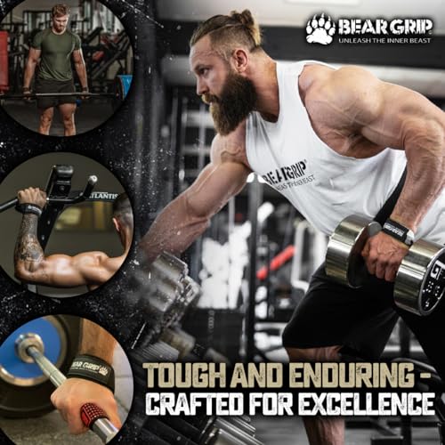 BEAR GRIP Straps - Premium Neoprene padded Heavy Duty double stitched weight lifting gym straps, Gel grip, 100% cotton, Extra long length (Black (No Rubber))
