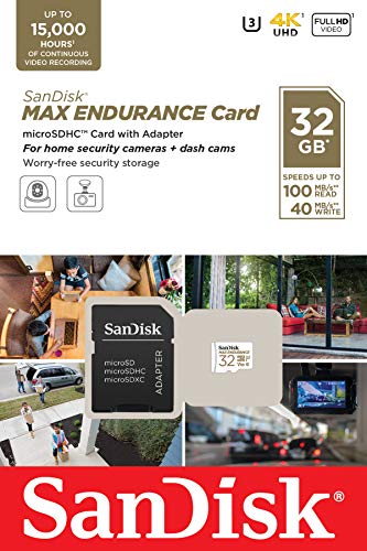 SanDisk 32GB MAX ENDURANCE microSDHC card for IP cams & dash cams and SD adapter up to 15,000 Hours Full HD / 4K videos up to 100 MB/s UHS-I Class 10 U3 V30