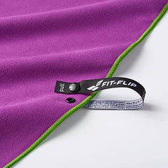 Fit-Flip Swimming towel - fast drying microfibre beach towel - ultra absorbent thin towels for travel, beach & gym - lightweight camping towel (30x50cm purple-green - without bag)