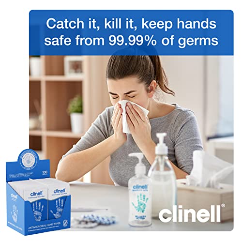 Clinell Antimicrobial Hand Wipes - Sanitising Wipes, Ideal for Travel - Dermatologically Tested, Kills 99.99% of Germs - Pack of 100 Sachets