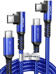 JSAUX USB C to USB C Cable 100W [2-Pack 2M], Right Angle USB Type C to C Charger Cable Fast Charging Compatible for iPhone 15 Plus Pro Max, Samsung Galaxy S24 Ultra S23 S22 S21 S20, iPad Pro Air -Blue