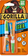 Gorilla Super Glue Gel, 3g (2 Pack) , All Purpose, Fast Setting, No Run Formula with Anti Clog Cap, Ideal for Metal, Ceramics, Leather & More