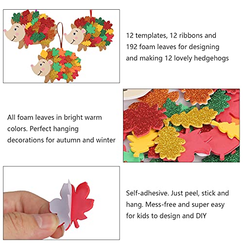 DKINY Pack of 12 Leafy Hedgehog Making Kit DIY Peel and Stick EVA Foam Arts and Crafts Kit for Kids Children Craft Party Group Activities Hanging Decorations for Autumn Winter