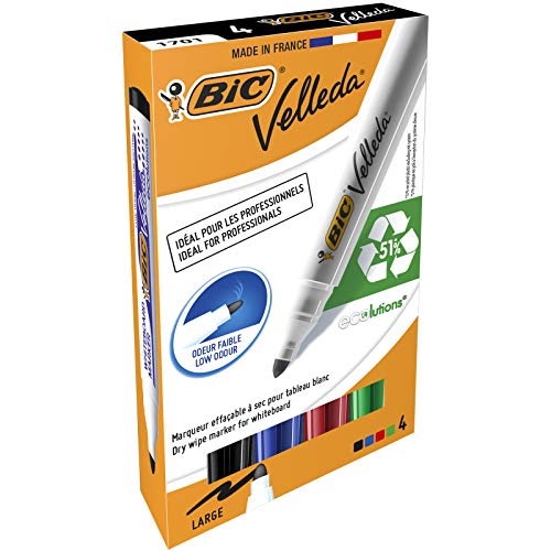 Bic TS-140038 Velleda 1701 Dry Wipe Bullet Tip Whiteboard Marker Pen, Pack of 4