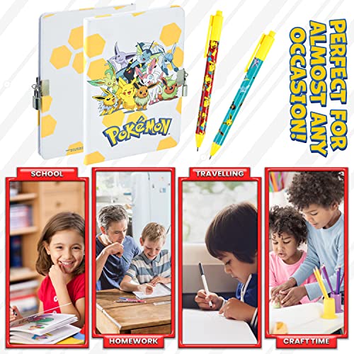 Pokemon Stationery Supplies Set - Kids Diary with Lock, Notebook, Pencil Case, Pens - Gifts for Boys (Notebook/Pen Set)