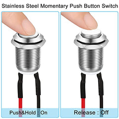 Gebildet 5 Pcs Prewired Waterproof Push Button Momentary Stainless Steel Push Button On Off 12mm 2A 12V/24V/125V/250V AC (High Head)