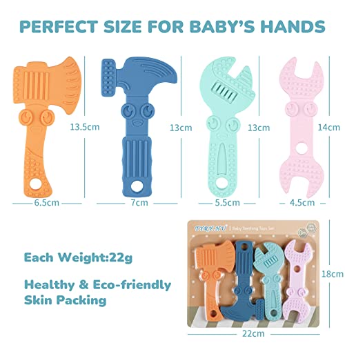 TYRY.HU Teething Toys for Baby Training Baby Toothbrush teether Chew Toy BPA Free Silicone Cooling Tools Shape Baby Teether Relief Gifts for Newborn 4pcs(B)