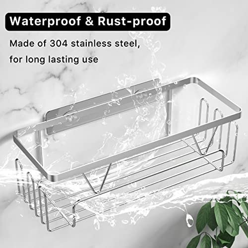 Kegii Shower Caddy Organiser with Soap Holder, Shower Shelf No Drilling, Adhesive Shower Storage Kitchen Rack, Bathroom Shower Accessories Tidy, Stainless Steel, Silver, 3 Pack