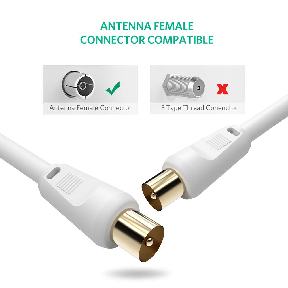 2M TV Aerial Coaxial Cable Male to Male, Ancable Satellite Cable RF TV Antenna Coax Lead to PAL Male Gold Plated Connectors White Flylead for Sky/SkyHD, Virgin, BT,TV, VCR or DVD players with Coupler