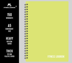 Fitness Logbook - Track 150 Workouts - Thick Paper, Durable Cover - A5 - Undated Workout Journal, Planner Log Book - Track Weight Loss, Muscle Gain, Gym Exercise, Bodybuilding Progress (Lime)