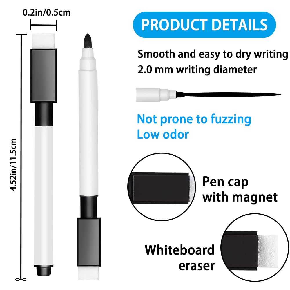 DIYDEC 22 pcs Whiteboard Markers, Black Whiteboard Pens, Fine Tip Magnetic Color White Board Pen with Eraser Low Odor Dry Erase Ink Markers Erasable for Home, School and Office Uses