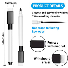 DIYDEC 22 pcs Whiteboard Markers, Black Whiteboard Pens, Fine Tip Magnetic Color White Board Pen with Eraser Low Odor Dry Erase Ink Markers Erasable for Home, School and Office Uses