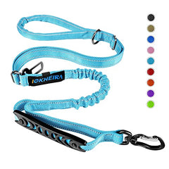 Dog Lead, Adjustable Dog Lead with Safety Belt for Dogs, Comfortable Padded Handle and Reflective Thread (Light Blue)