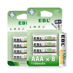 EBL AAA Rechargeable Batteries 1100mAh Ready2Charge Triple A NiMH Battery, Retail Pacakge - 8 Packs