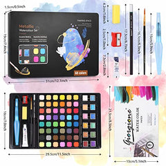 Watercolor Paint Set,60 Vivid Colors Water Colors Kit,Including Metallic and Fluorescent Colors,With 8 Water Colours Paper Pad Versatile,For Artists,Beginners,Amateur Hobbyists,And Painting Lovers