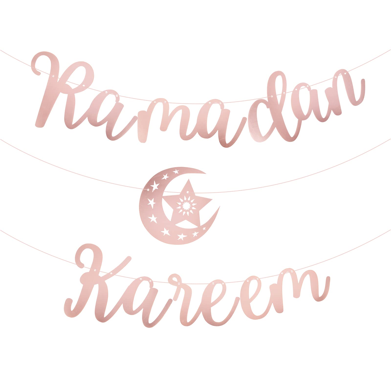 1 Set Ramadan Kareem Letter Banner Garland with Star and Moon Muslim Ramadan Party Supplies Decorations Eid Celebration DIY Décor for Muslim（Gold）