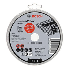 Bosch Professional 2608603254 Standard Inox Rapido Straight Cutting Disc, 115mm x 22mm x 1mm, White