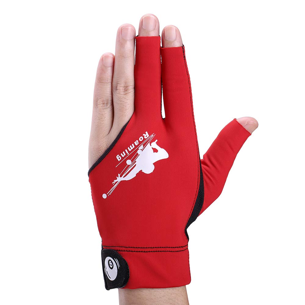 Roaming Quick-Dry Breathable Billiard Shooters Carom Pool Snooker Cue Sport Glove Fits on Left Hand (Red, S/M)