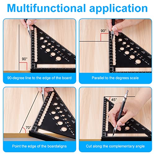 flintronic Triangle Ruler Carpenters Square Tool, Aluminium Metal Set Square Carpentry Triangle Ruler, Triangle Ruler Protractor, Aluminum Carpenters Roofing Square, Metric Woodwork Square