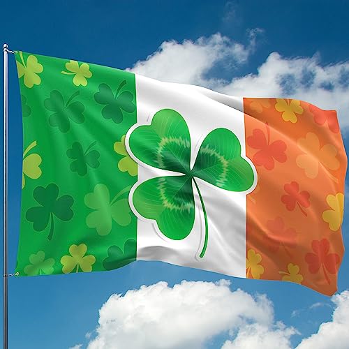 Irish Flag for St Patricks Day – Ireland Flag - St Patrick’s Day decorations – Double-sided Digital Print - 110Den Thick polyester - Double Seam - 2 brass eyelets, large 5ft x 3ft