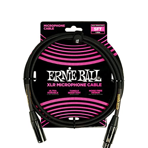 Ernie Ball 5ft Braided Male Female XLR Microphone Cable Black