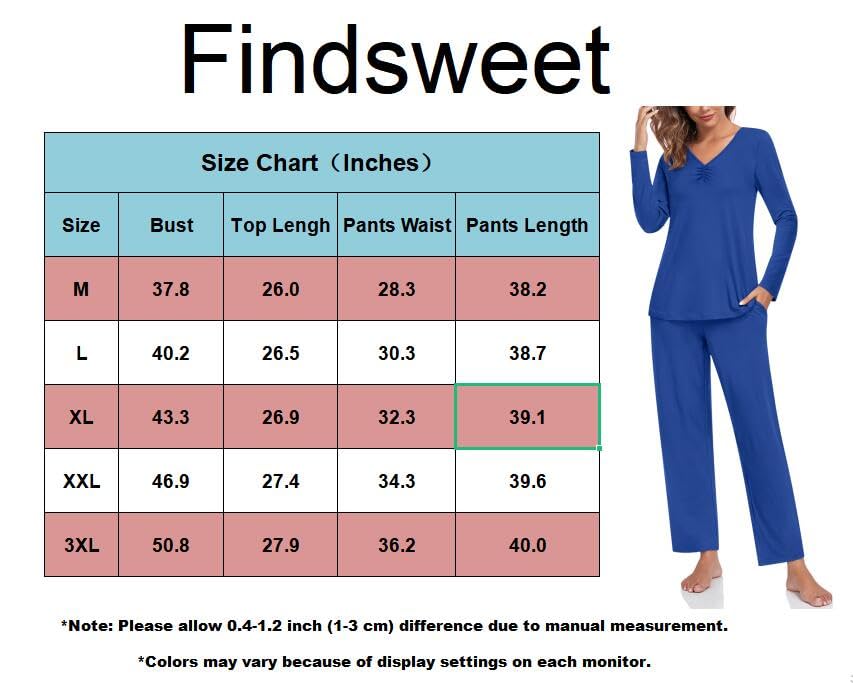 Findsweet Womens Fall Pajama Sets 2 Piece Lounge Sleepwear Long Sleeve Soft Pjs Top Comfy Pjs Pants with Pockets 2XL, Grey