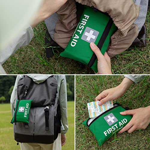 General Medi Mini First Aid Kit, 92 Pieces Small First Aid Kit - Includes Emergency Foil Blanket, Scissors for Travel, Home, Office, Vehicle, Camping, Workplace & Outdoor (Green)