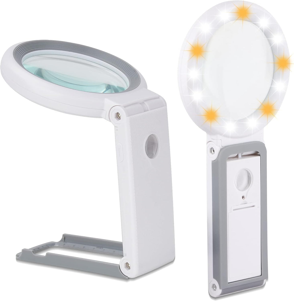 Magnifying Glass with Light and Stand with 18 LEDs, 10 X 30 X Foldable Magnifier 3 Lighting Modes, dimmable Desktop Magnifier for The Elderly, Children, Reading, Inspection, Hobby - with Lens Cloth